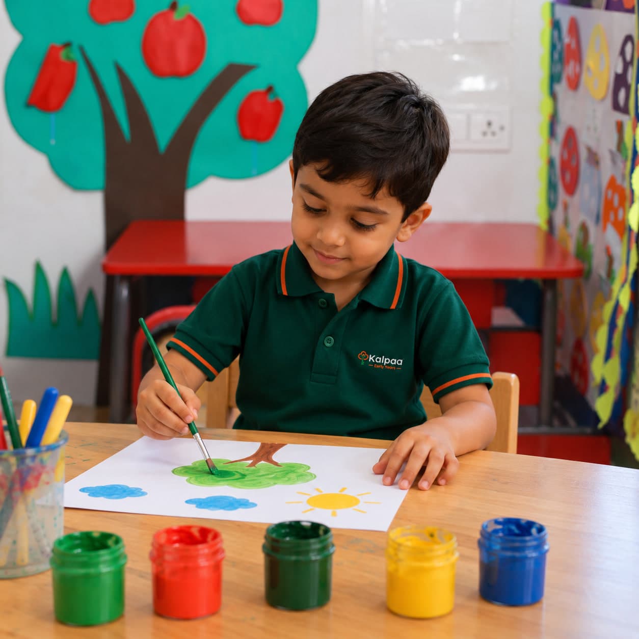 A child explaining her painting at Kalpaa