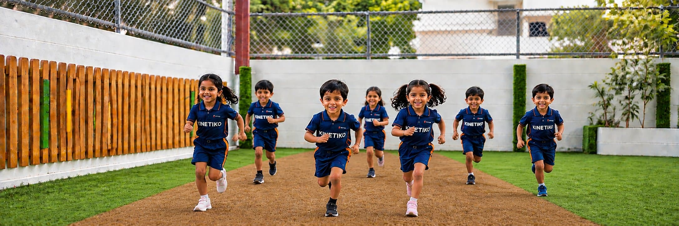 Kalpaa children in Kinetiko kit racing down the outdoor track